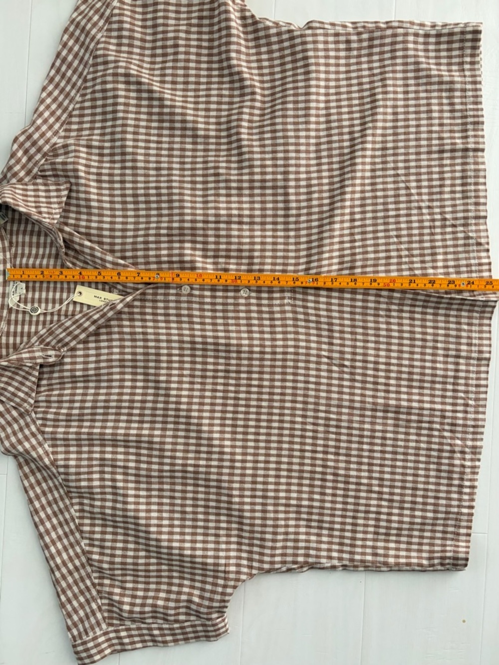 Max Studio London Gingham Linen blend Relaxed Linen Rayon Blouse Top Women’s L - Picture 12 of 15
